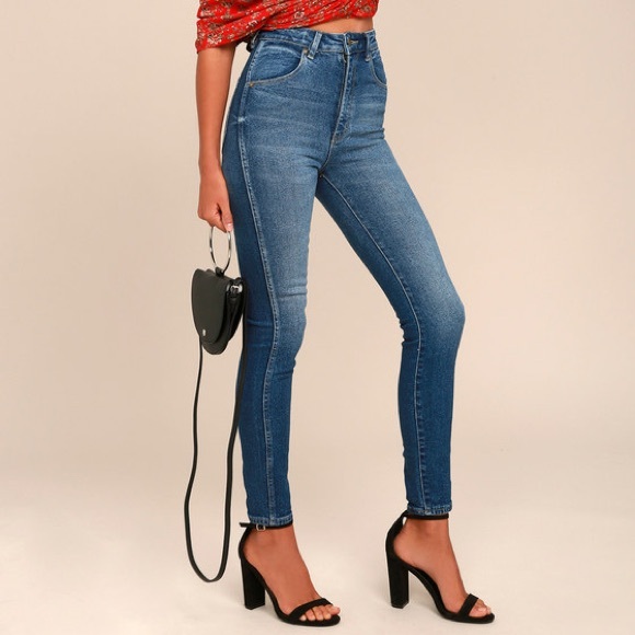 NWT Rollas 26” Eastcoast Ankle Misty Blue Organic High-Waist Skinny Jeans Sample